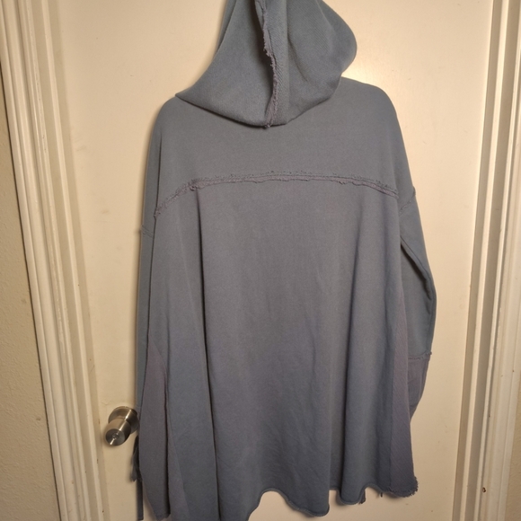 Free People Blue Get Yer Gauze Ruched Hooded Cardigan Distressed Jacket L Boho - Picture 8 of 10